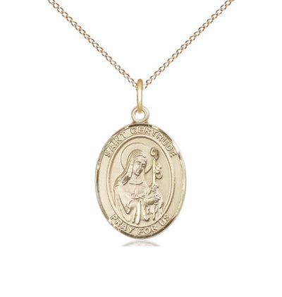 Medium St Gertrude of Nivelles 14kt Gold Oval Medal with 14kt Chain, Bliss Manufacturing