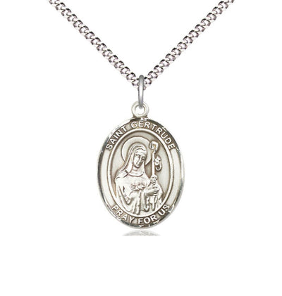 St Gertrude of Nivelles Medium Pewter Oval Medal Necklace with Chain, Bliss Manufacturing