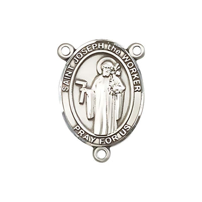St. Joseph the Worker Engravable Rosary Centerpiece in Silver, Bliss Manufacturing