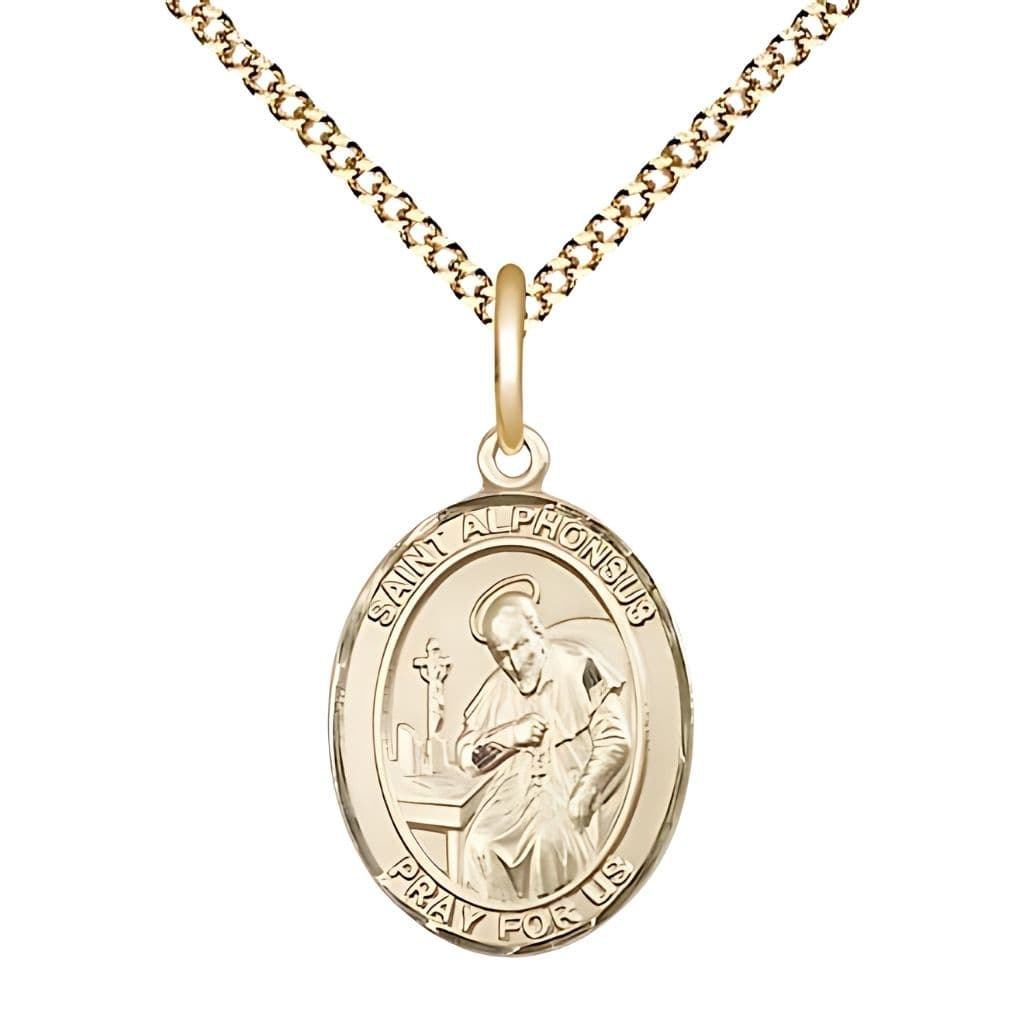 Bliss St. Alphonsus Maria de Liguori 14kt  Gold-filled Oval Medal with Gold-plated Curb Chain, Measures 3/4" tall x 1/2" wide