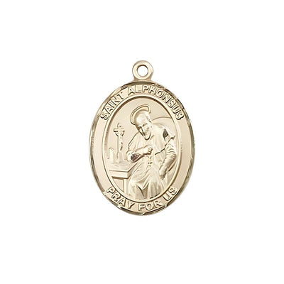 St. Alphonsus Maria de Liguori 14kt Gold Oval Medal, Measures 3/4" tall x 1/2" wide, Bliss Manufacturing
