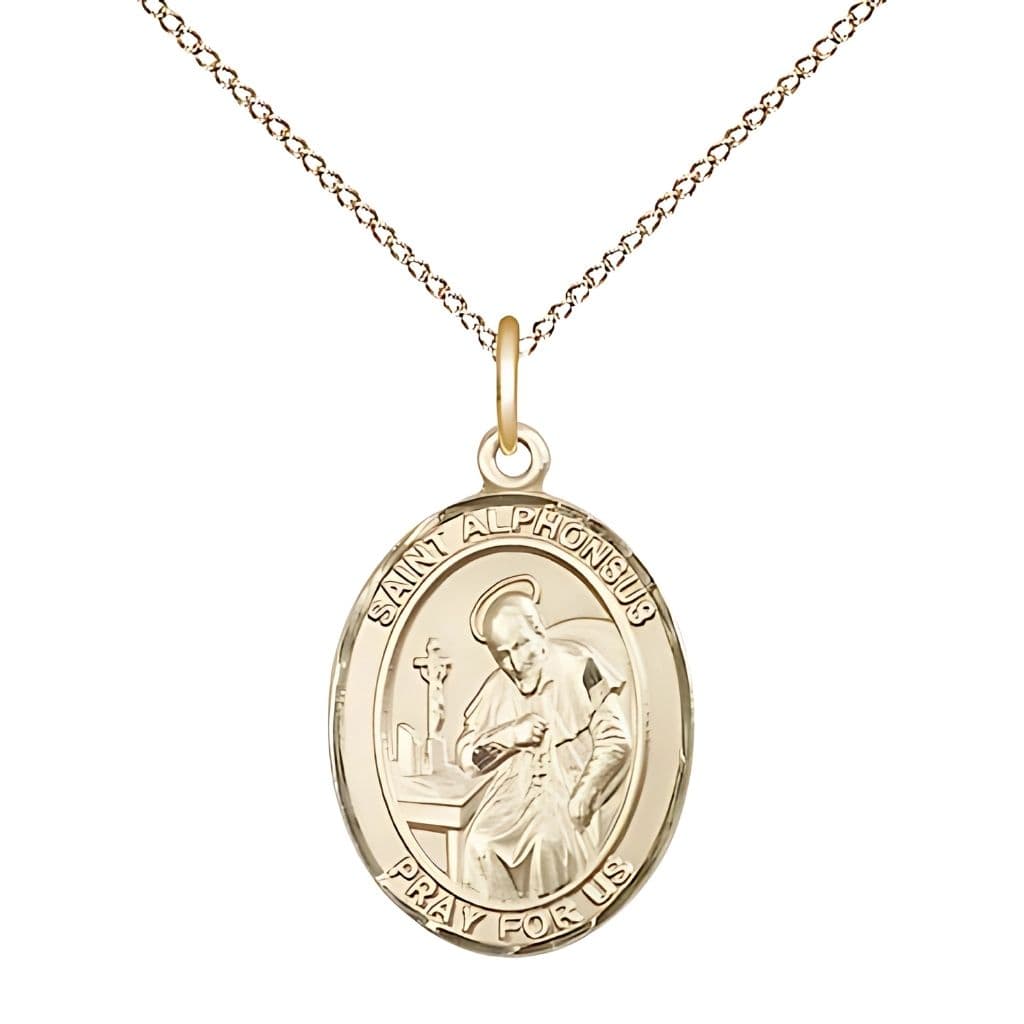 Bliss St. Alphonsus Maria de Liguori 14kt Gold Oval Medal with 14kt Gold Curb Chain, Measures 3/4" tall x 1/2" wide