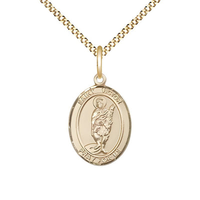 St. Victor of Marseilles 14kt Gold-filled Oval Medal Pendant with Gold-plated Chain, Measures 3/4-inch tall by 1/2-inch wide, Bliss Manufacturing