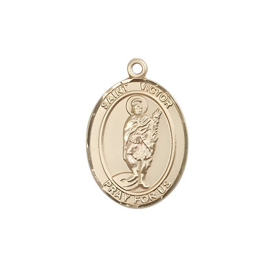 St. Victor of Marseilles 14kt Gold Oval Medal Pendant, Measures 3/4-inch tall by 1/2-inch wide, Bliss Manufacturing