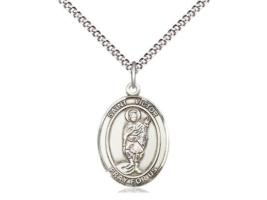 Bliss Pewter St Victor of Marseilles Pendant on a 18 inch Light Rhodium-plated Light Curb Chain,