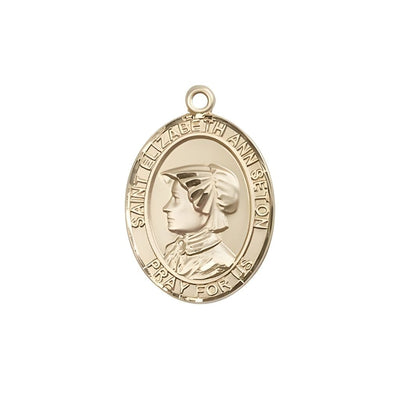 St. Elizabeth Ann Seton 14kt Gold Oval Medal Pendant, Measures 3/4-inch tall by 1/2-inch wide, Bliss Manufacturing