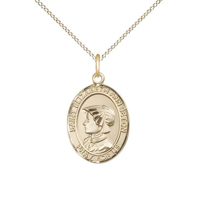 St. Elizabeth Ann Seton 14kt Gold Oval Medal Pendant with 14kt Gold Chain, Measures 3/4-inch tall by 1/2-inch wide, Bliss Manufacturing