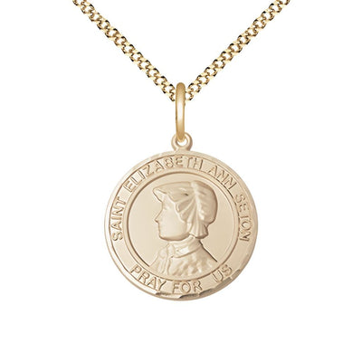 St. Elizabeth Ann Seton 14kt Gold-filled Round Medal Pendant with Gold-plated Chain, Measures 3/4-inch tall by 5/8-inch wide, Bliss Manufacturing