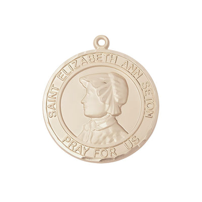 St. Elizabeth Ann Seton 14kt Gold Round Medal Pendant, Measures 3/4-inch tall by 5/8-inch wide, Bliss Manufacturing