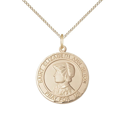 St. Elizabeth Ann Seton 14kt Gold Round Medal Pendant with 14kt Gold Chain, Measures 3/4-inch tall by 5/8-inch wide, Bliss Manufacturing