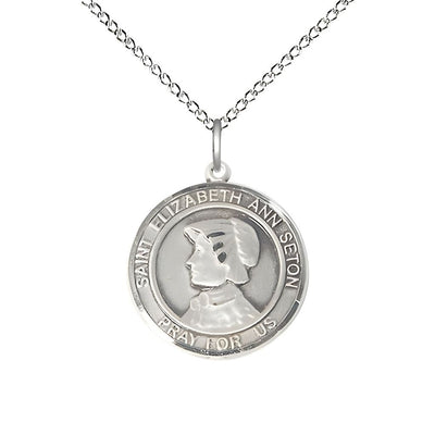 St. Elizabeth Ann Seton Sterling Silver Round Medal Pendant with Sterling Chain, Measures 3/4-inch tall by 5/8-inch wide, Bliss Manufacturing