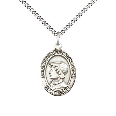 St. Elizabeth Ann Seton Sterling Silver Oval Medal Pendant with Rhodium-plated Chain, Measures 3/4-inch tall by 1/2-inch wide, Bliss Manufacturing