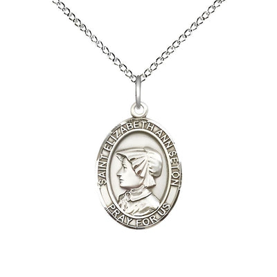 St. Elizabeth Ann Seton Sterling Silver Oval Medal Pendant with Sterling Chain, Measures 3/4-inch tall by 1/2-inch wide, Bliss Manufacturing