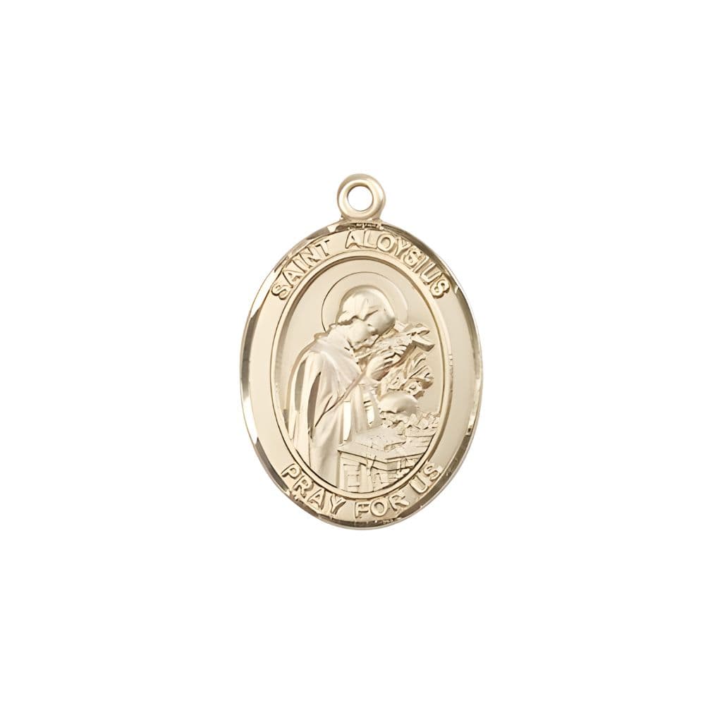 Medium Saint Aloysius Gonzaga 14kt Gold Oval Medal Pendant comes with Deluxe Gift Box | Bliss Manufacturing