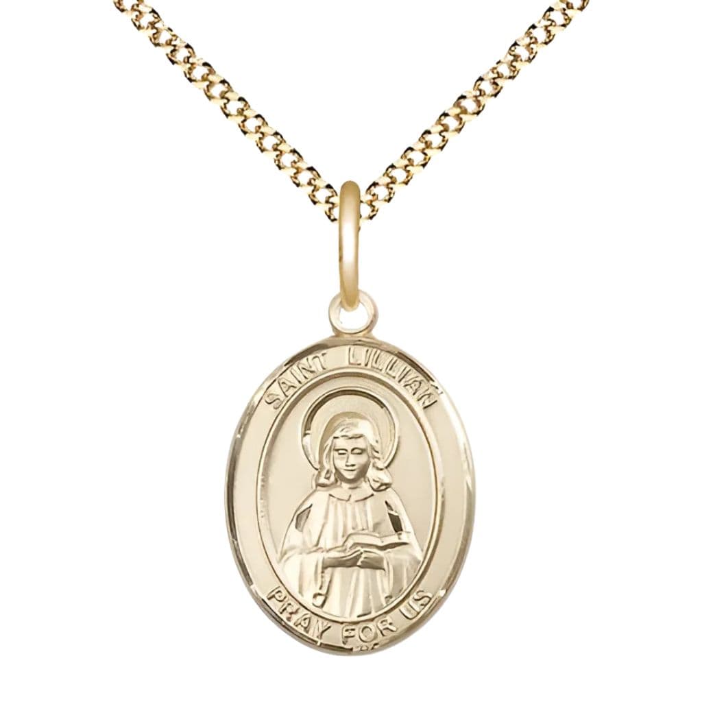 St. Lillian Gold-filled Oval Engravable Medal with Gold-plated Chain, 3/4-inch,