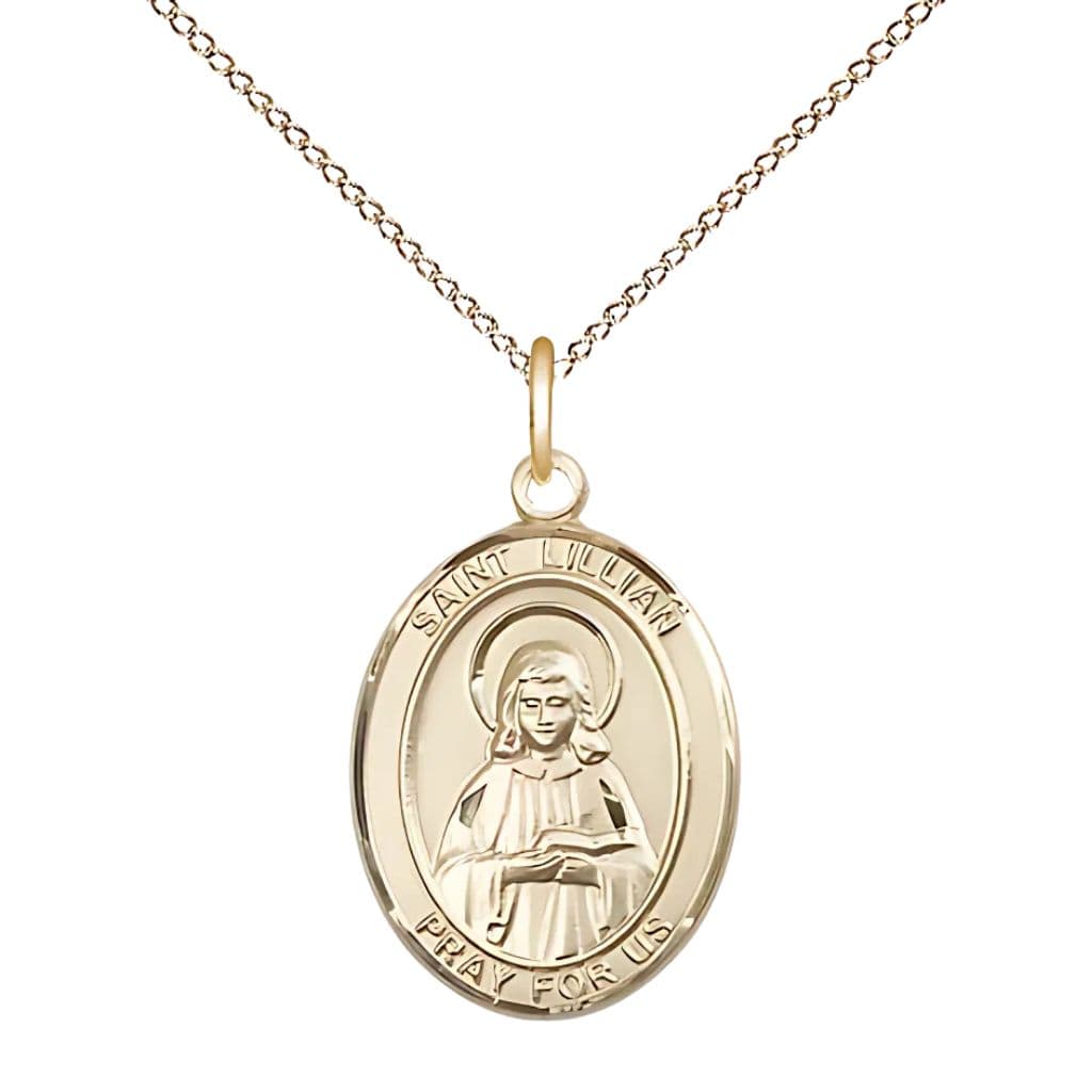 Bliss St. Lillian 14kt Gold Oval Medal with 14kt Gold Chain, 3/4-inch, Made in USA by Bliss,