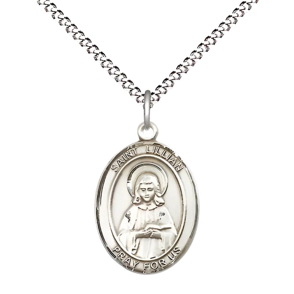 St. Lillian Sterling Silver Oval Engravable Medal Necklace with Rhodium-plated Chain, 3/4-inch,