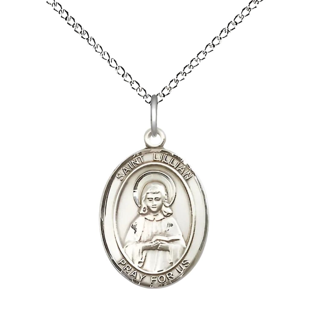 St. Lillian Sterling Silver Oval Engravable Medal Necklace with Sterling Silver Chain, 3/4-inch,