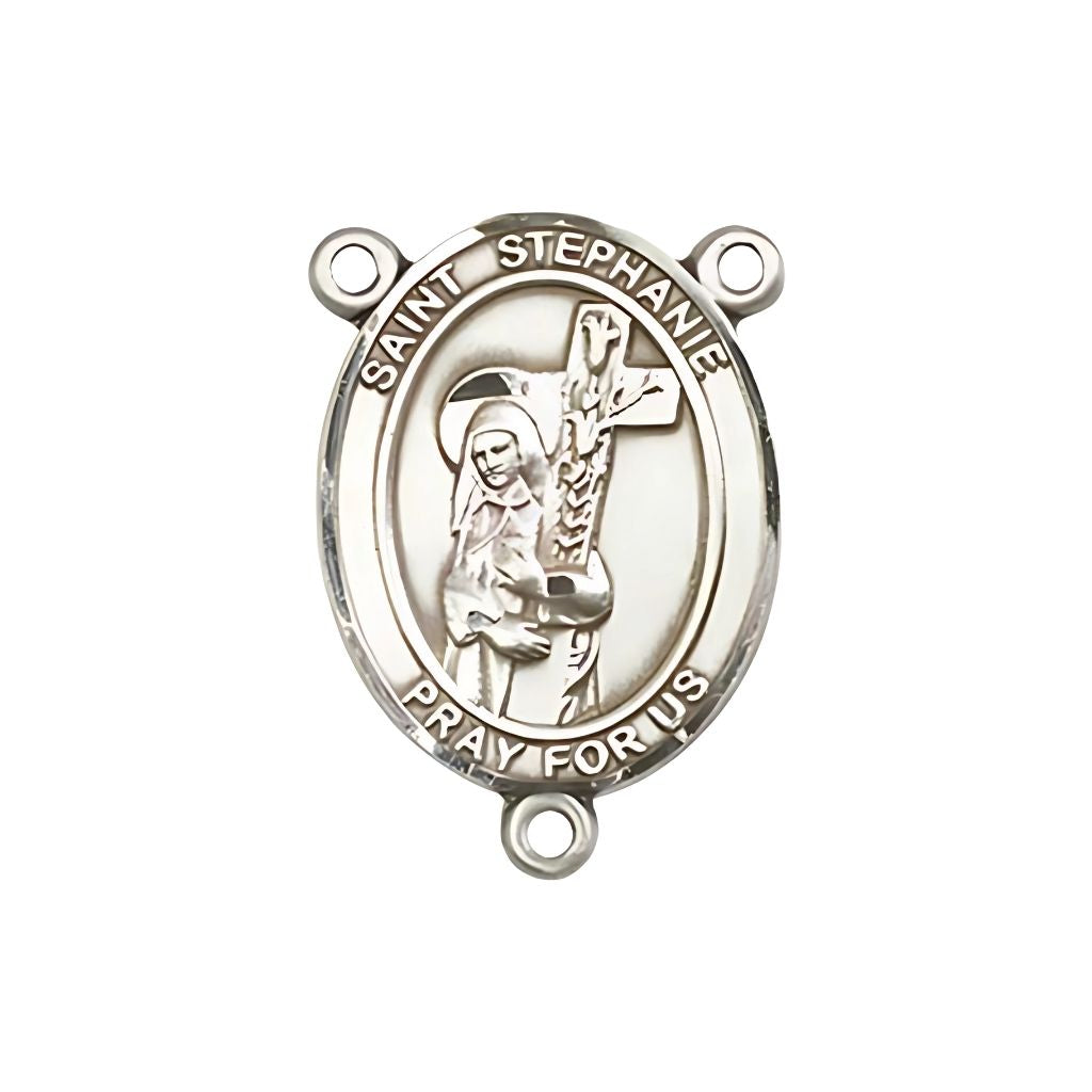 Bliss St. Stephanie Engravable Silver Rosary Centerpiece, Measures 3/4-inch tall by 1/2-inch wide