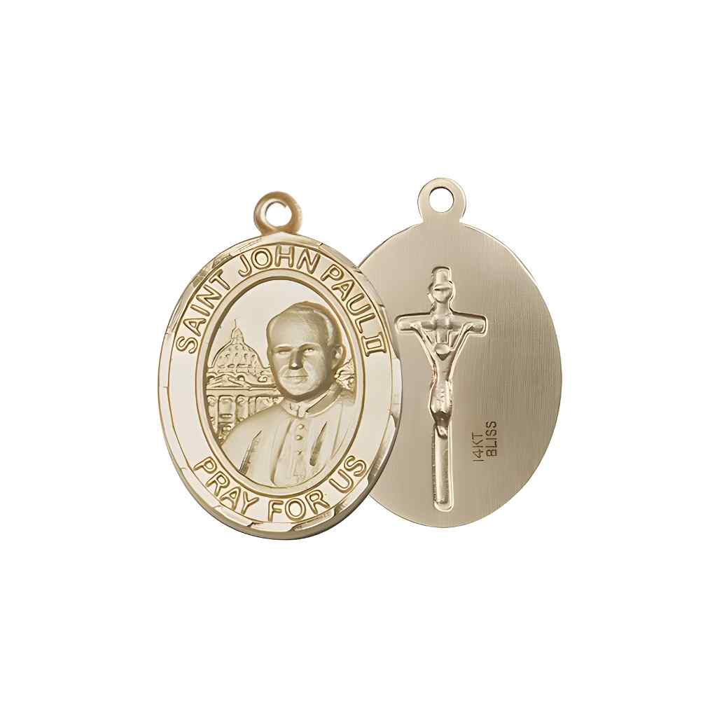 Medium Saint John Paul II 14kt Gold Oval Medal Pendant comes with Deluxe Gift Box | Bliss Manufacturing