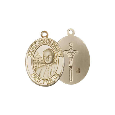 Medium Saint John Paul II 14kt Gold Oval Medal Pendant comes with Deluxe Gift Box | Bliss Manufacturing