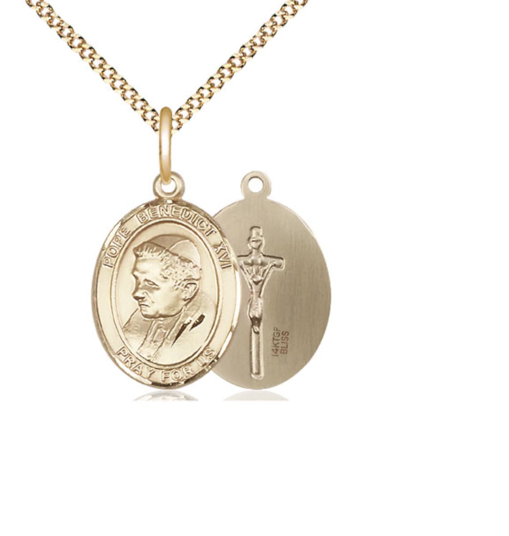 Bliss Pope Benedict XVI Gold-filled Oval Engravable Medium Medal Necklace,