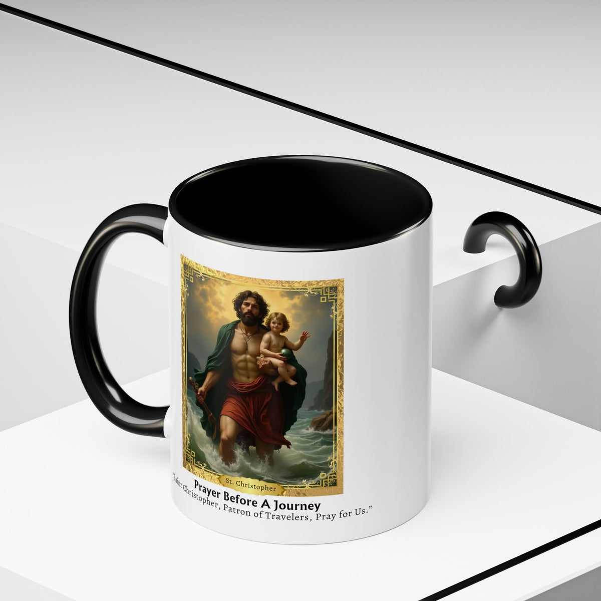 St. Christopher Traveller Prayer Card Devotional Coffee Mug - 11oz Accent Cup