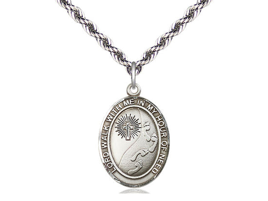 Bliss Footprints in the Sand Catholic Patron Saint Pewter Medium Medal with French Rope Chain,