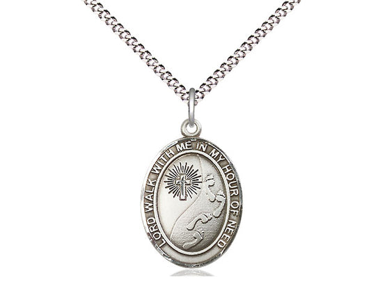 Bliss Footprints in the Sand Catholic Patron Saint Pewter Medium Medal with Curb Chain,