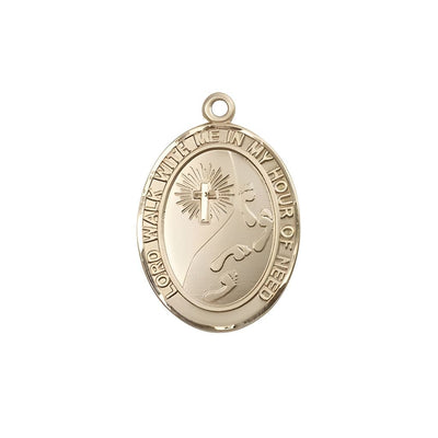 Footprints in the Sand 14kt Gold Oval Medal Pendant, Measures 3/4-inch tall by 1/2-inch wide, Bliss Manufacturing