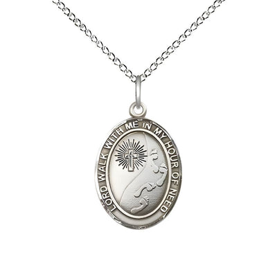 Footprints in the Sand Sterling Silver Oval Medal Pendant with Sterling Chain, Measures 3/4-inch tall by 1/2-inch wide, Bliss Manufacturing