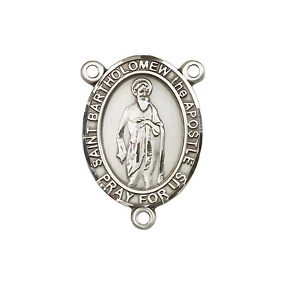 St Bartholomew the Apostle Engravable Centerpiece Silver Rosary Part, Measures 3/4-inch tall by 1/2-inch wide, Bliss Manufacturing