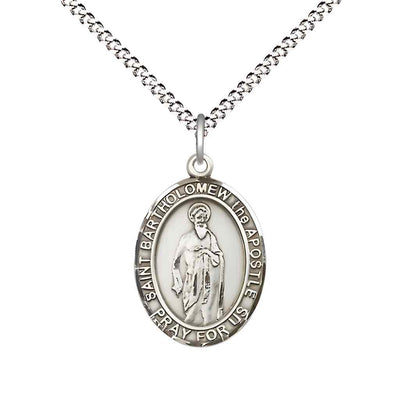 Medium Saint Bartholomew the Apostle Pewter Oval Medal Pendant with 18" Rhodium-plated Curb Chain in Deluxe Gift Box | Bliss Manufacturing