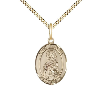 St. Matilda 14kt Gold-filled Oval Medal Pendant with Gold-plated Chain, Measures 3/4-inch tall by 1/2-inch wide, Bliss Manufacturing