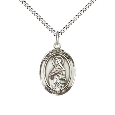 St. Matilda Sterling Silver Oval Medal Pendant with Rhodium-plated Chain, Measures 3/4-inch tall by 1/2-inch wide, Bliss Manufacturing