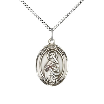 St. Matilda Sterling Silver Oval Medal Pendant with Sterling Silver Chain, Measures 3/4-inch tall by 1/2-inch wide, Bliss Manufacturing