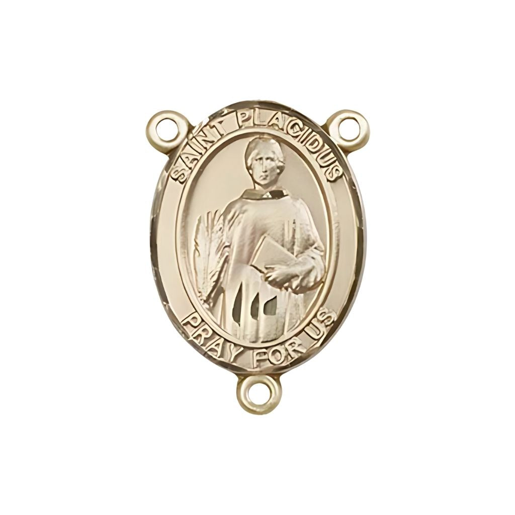 Bliss St. Placidus Engravable Rosary Gold Centerpiece, Measures 3/4-inch tall by 1/2-inch wide