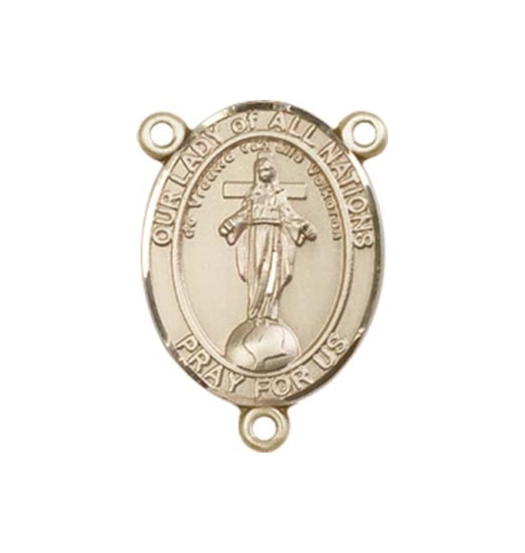 Bliss Gold Our Lady of All Nations Engravable Center Rosary Part,