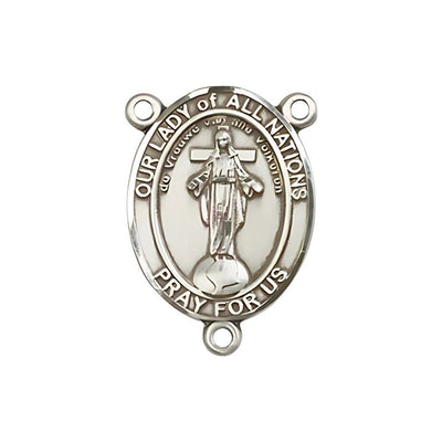 Our Lady of All Nations Engravable Center Rosary Part, pewter / sterling silver / gold-filled, Bliss Manufacturing