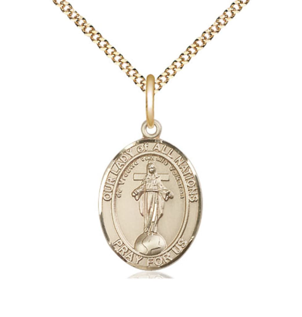 Bliss Our Lady of All Nations Gold-filled Oval Engravable Medium Medal,