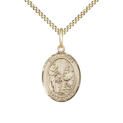St. Zita Gold-filled Oval Engravable Medal with Gold-plated Chain, Medal Measures 3/4-inch tall by 1/2-inch wide, Bliss Manufacturing