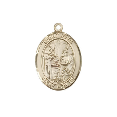 St. Zita 14kt Gold Oval Medal Pendant, Measures 3/4-inch tall by 1/2-inch wide, Bliss Manufacturing