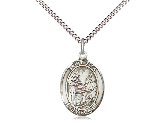 Bliss St Zita Pewter Oval Medal Necklace