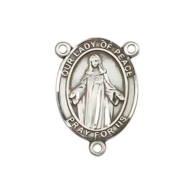 Our Lady of Peace Engravable Center Rosary Part, pewter / sterling silver / gold-filled, Bliss Manufacturing