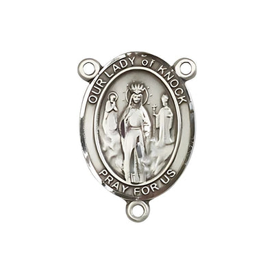Our Lady of Knock Engravable Rosary Centerpiece, Made in USA, pewter / sterling silver, Bliss Manufacturing