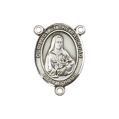 Our Lady of the Railroad Engravable Center Rosary Part, pewter / sterling silver / gold-filled, Bliss Manufacturing
