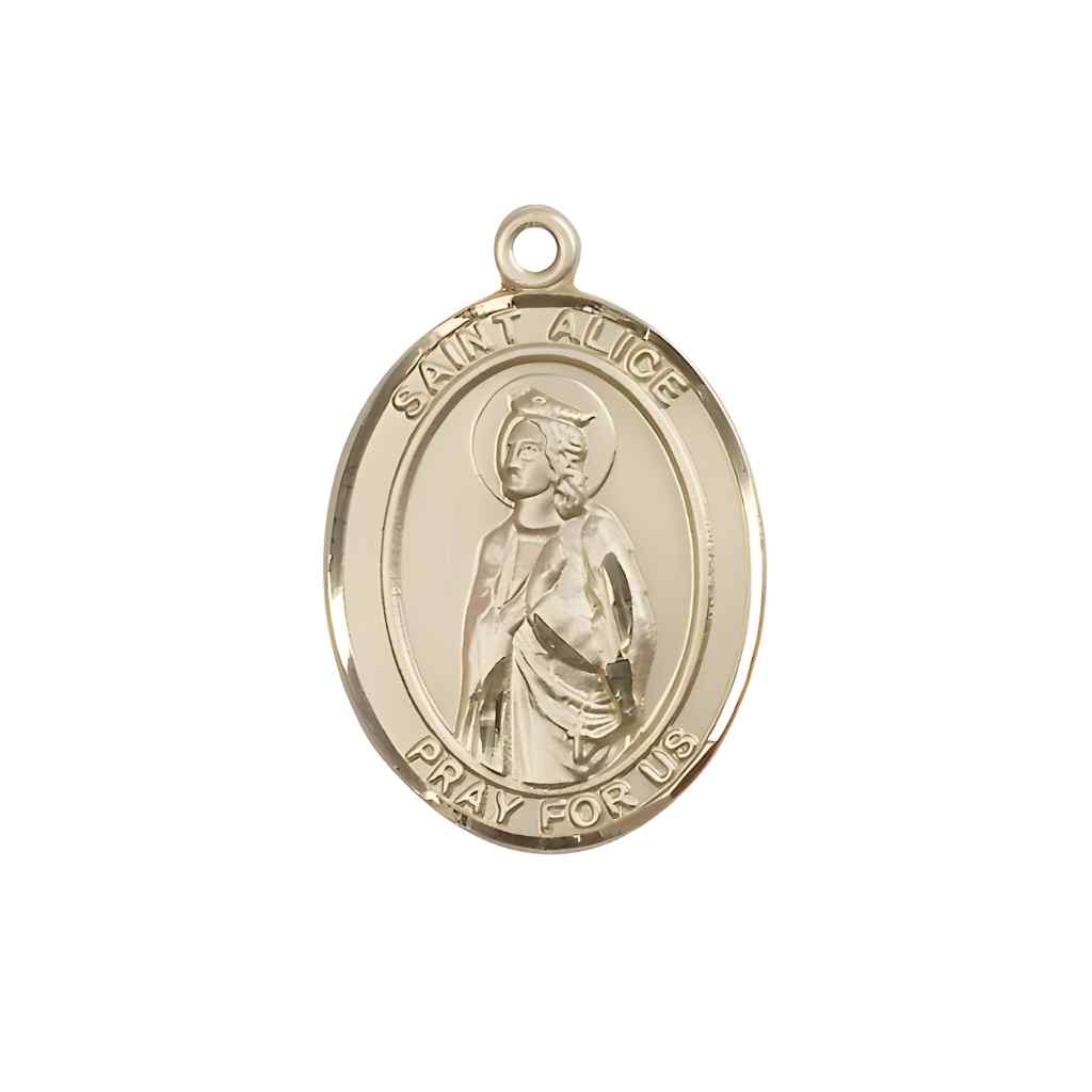 Medium Saint Alice 14kt Gold Oval Medal Pendant comes with Deluxe Gift Box | Bliss Manufacturing