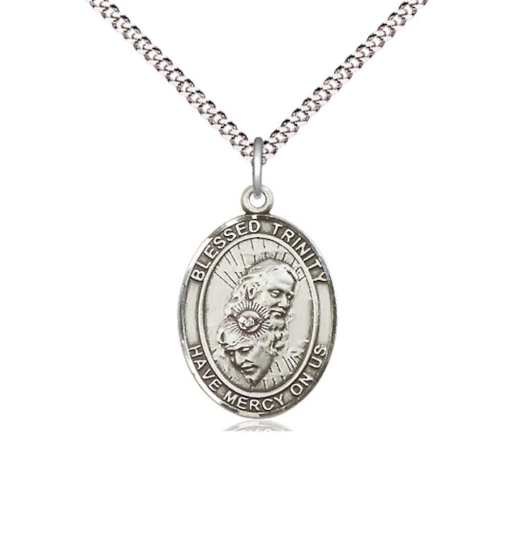 Bliss Blessed Trinity Pewter Oval Engravable Medium Medal Necklace