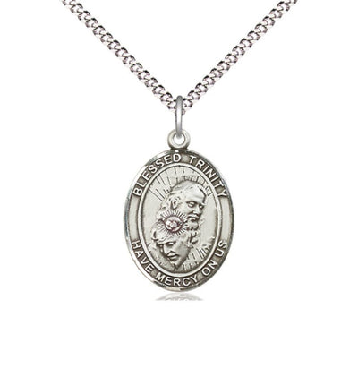 Blessed Trinity Pewter Oval Engravable Medium Medal Necklace, Bliss Manufacturing