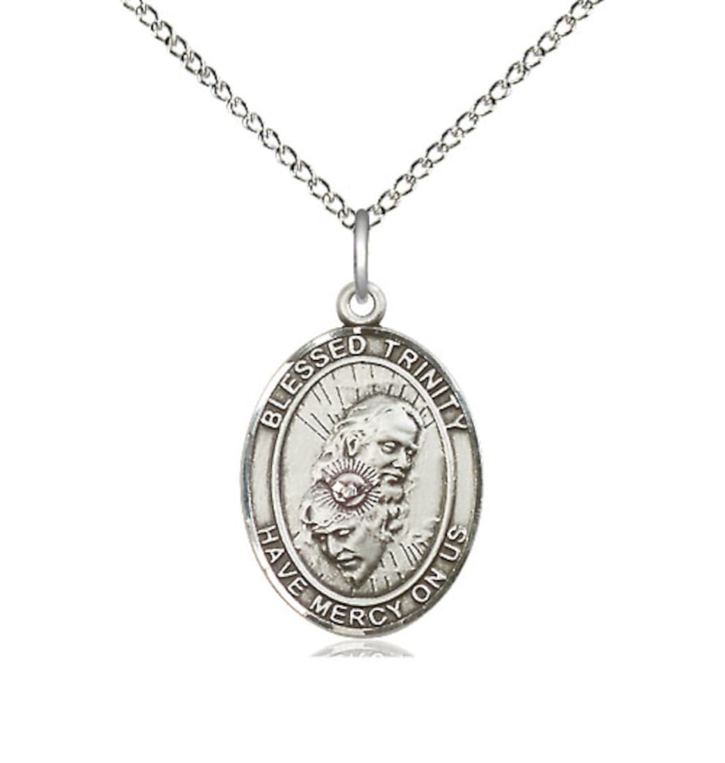 Bliss Blessed Trinity Sterling Silver Oval Medium Medal Necklace with Sterling Silver Chain,